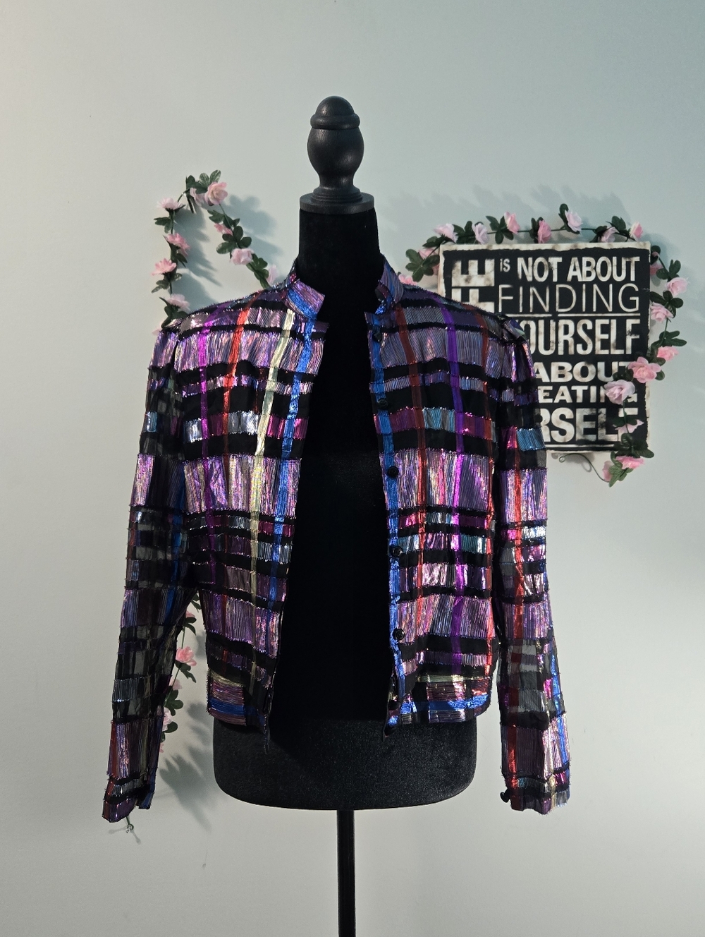 Vtg 1980s Warren Petites Metallic Plaid Blazer Jacket | ILGWU USA | Size 10